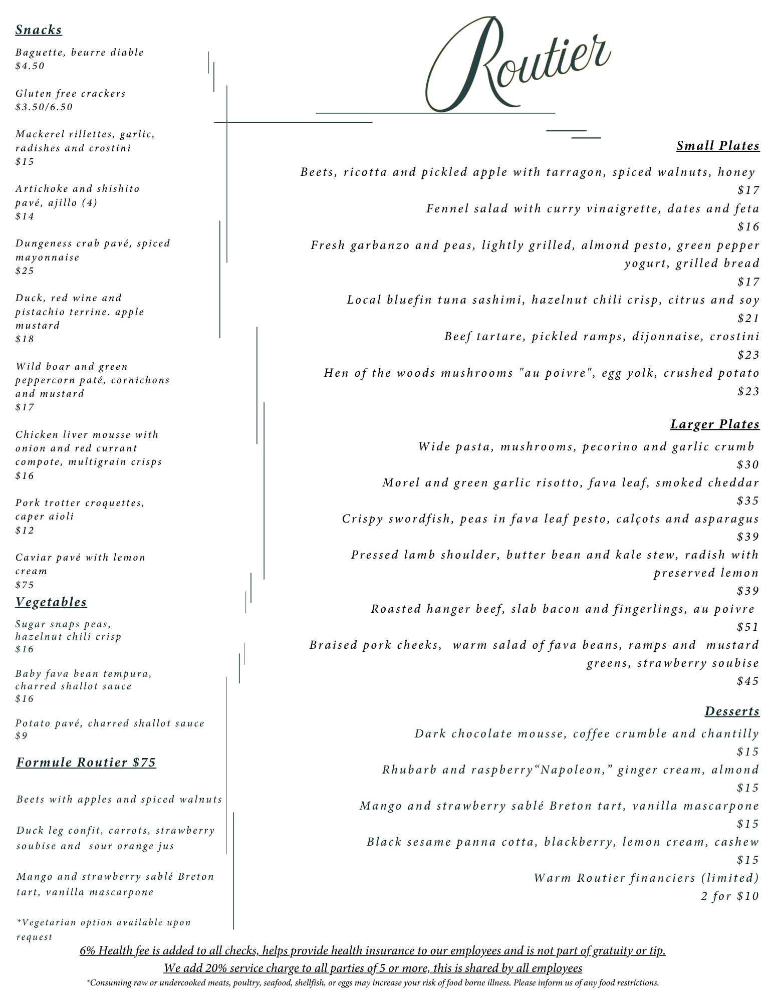 Routier menu