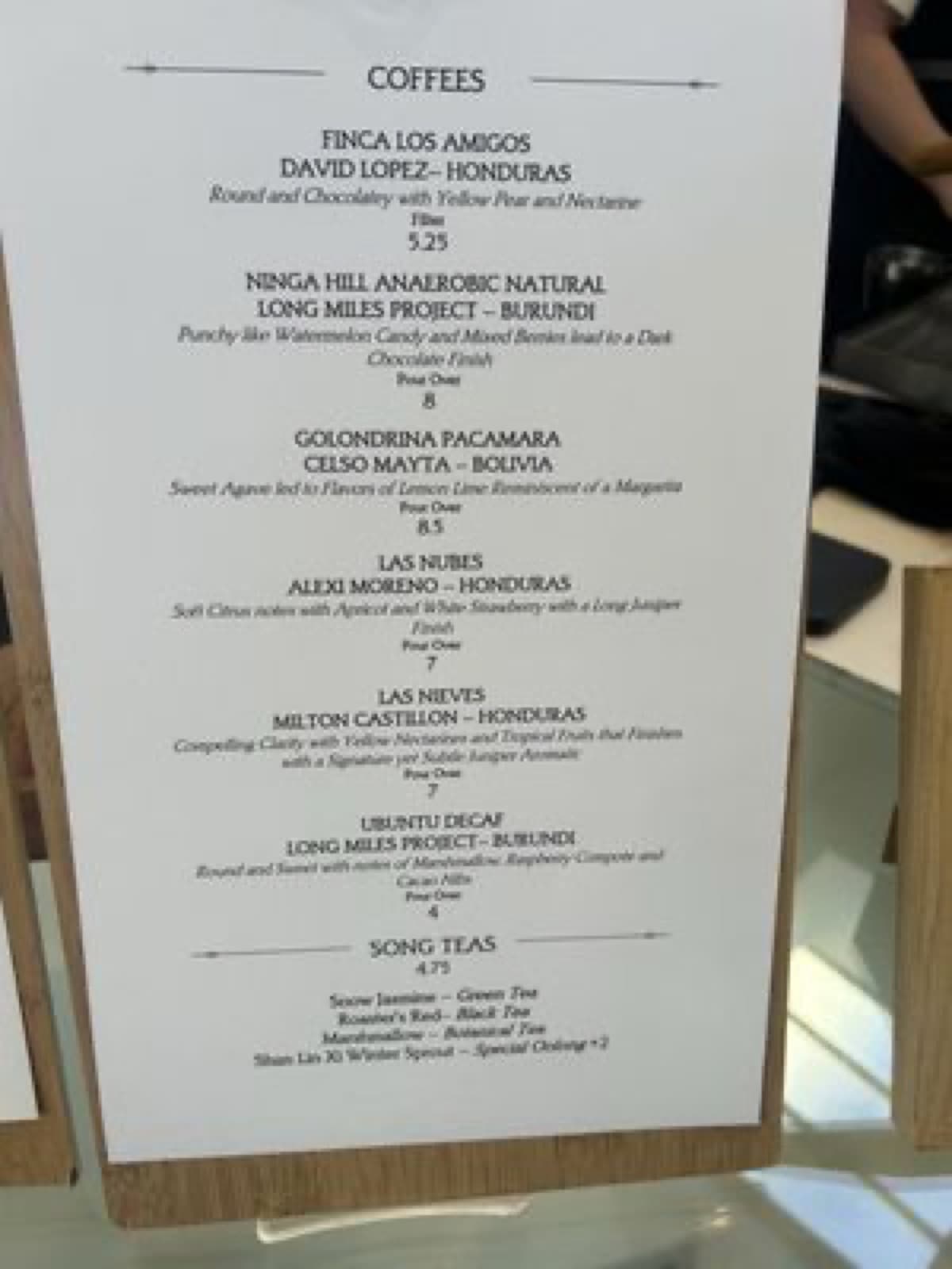 Saint Frank Coffee menu board